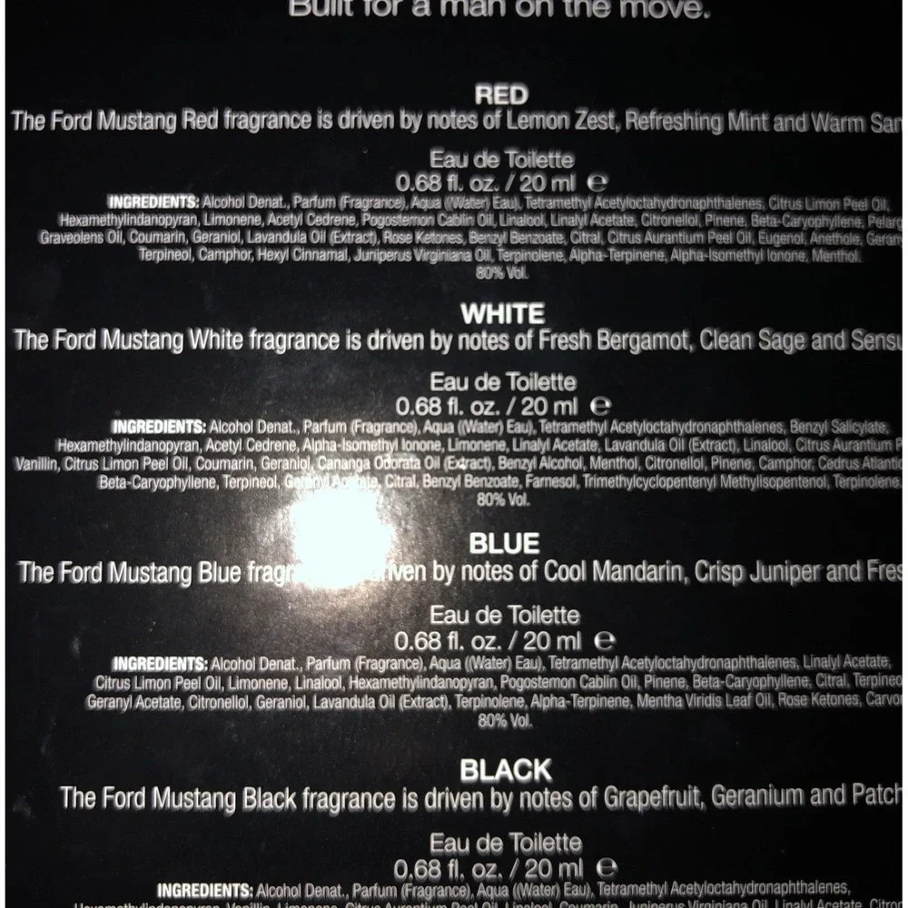 The Ford Mustang Fragrance Gift Set 4 x 0.68 fl oz Eau De Toilette For Men. NIB!